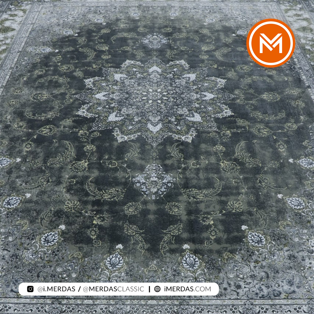 فرش کلاسیک وینتیج اصفهان زمینه دودی هایبالک